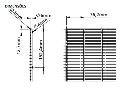 Diagrama de dimensões da Vedação Secufence Duo 4/6/4